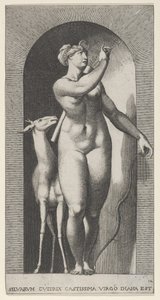 Diana de pie en un nicho, girando a su izquierda y sacando una flecha, 1526 de Giovanni Jacopo Caraglio