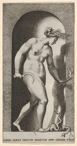 Placa 14: Ceres en un nicho, mirando a la derecha, de pie sobre una serpiente de dos cabezas y sosteniendo una hoz de Giovanni Jacopo Caraglio