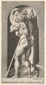 Placa 1: Saturno en un nicho devorando a su hijo, de pie ante una guadaña, de una serie de...