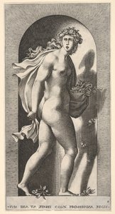 Placa 8: Prosérpina, de pie en un nicho, girando a la derecha mientras sostiene el manto, 1526 de Giovanni Jacopo Caraglio