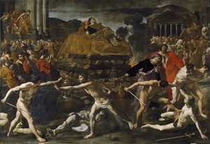 "Ceremonia fúnebre de un emperador romano" Pintura de cremación de Giovanni Lanfranco (1582-1647) hacia 1636 Museo del Prado Madrid de Giovanni Lanfranco