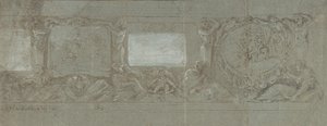 Diseño para una decoración mural con el sacrificio de Abraham y la huida a Egipto, ca. 1600-1647 de Giovanni Lanfranco