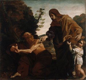 Elías recibiendo pan de la viuda de Sarepta, 1621-24 de Giovanni Lanfranco