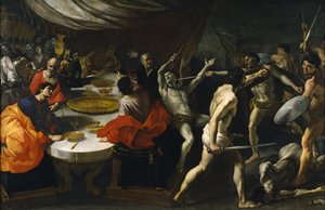 Luchas de gladiadores en un banquete