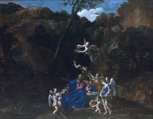 Jesús atendido por los ángeles