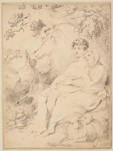 Niño y niña con flauta y oveja de Giovanni Lanfranco