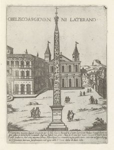 Obelisco de Letrán detrás de San Juan de Letrán en Roma Obelisco a S. Giovanni Laterano (título sobre objeto) Monumentos y edificios modernos y antiguos en Roma (título de la serie) Ornamenti di fabriche antichi et moderni dell