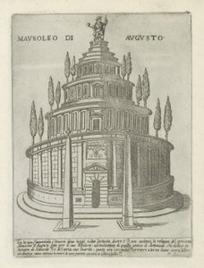 Mausoleo de Augusto en Roma Mausoleo di Augusto (título sobre objeto) Monumentos y edificios modernos y antiguos en Roma (título de la serie) Ornamenti di fabriche antichi et moderni dell