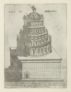Mausoleo de Adriano Mole di Adriano (título sobre objeto) Monumentos y edificios modernos y antiguos en Roma (título de la serie) Ornamenti di fabriche antichi et moderni dell