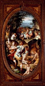 El descubrimiento del vidrio. La preparación de un banquete. de Giovanni Maria Butteri