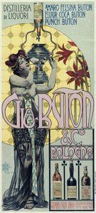 Cartel publicitario de la destilería de licores Gio Buton y C Bologna de Giovanni Maria Mataloni