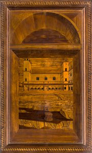 Coro canónico de madera, taraceado por Giovanni Maria Platina 1484, Sitial superior de Giovanni Maria Platina