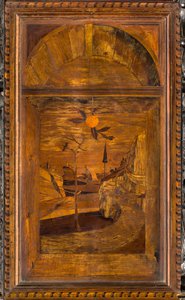 Coro canónico de madera, taraceado por Giovanni Maria Platina 1484, Sitial superior de Giovanni Maria Platina