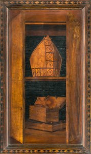 Coro canónico de madera, taraceado por Giovanni Maria Platina 1484, Sitial superior de Giovanni Maria Platina