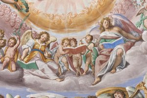 Ángeles y putti cantando (detalle) de Giovanni Mauro della Rovere