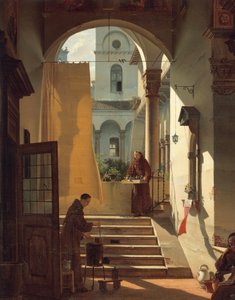 El boticario de un claustro, detalle de Giovanni Migliara