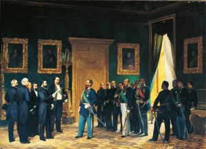 Segunda Guerra de Independencia - Víctor Manuel de Saboya recibiendo a los enviados toscanos con el Decreto de Anexión de Toscana al Reino de Italia de Giovanni Mochi