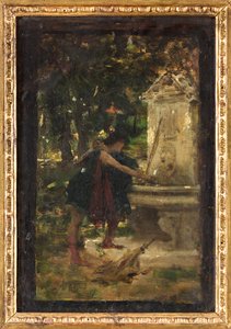 En la fuente (óleo sobre tabla) de Giovanni Muzzioli