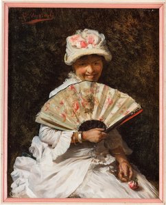 Dama con abanico (óleo sobre lienzo) de Giovanni Muzzioli