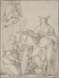Alegoría con dos figuras femeninas, una representando la Fe sosteniendo un escudo de armas de Giovanni Odazzi