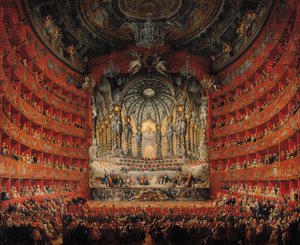 Concierto dado por el Cardenal de La Rochefoucauld en el Teatro Argentina en Roma, en el matrimonio de Luis el Delfín, hijo de Luis XV, con María Josefa de Sajonia, 1747 de Giovanni Paolo Pannini
