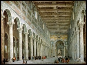 Interior de la Basílica de San Pablo Extramuros en Roma, c. 1750 de Giovanni Paolo Pannini