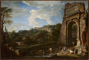 Paisaje con el arco de Tito de Giovanni Paolo Pannini