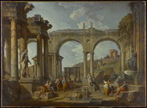 Un capricho de ruinas romanas con el Arco de Constantino de Giovanni Paolo Pannini