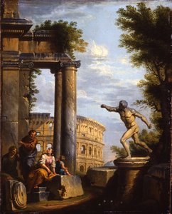 Caprichos de ruinas clásicas con filósofos discutiendo de Giovanni Paolo Pannini