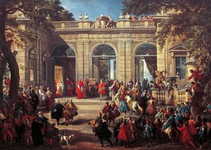 Carlos III de Borbón en visita al Papa Benedicto XIV en la Casa de Café del Quirinal de Giovanni Paolo Pannini