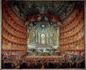 Concierto en el teatro Argentina en Roma el 15 de julio de 1747 con motivo del matrimonio del delfín Luis de Francia (1729-1765) con María Josefa de Sajonia de Giovanni Paolo Pannini