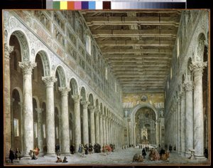 Interior de la Basílica de San Pablo extramuros en Roma. Interior de la Basílica de San Pablo Extramuros en Roma. Pintura de Giovanni Paolo Panini (o Pannini de Giovanni Paolo Pannini
