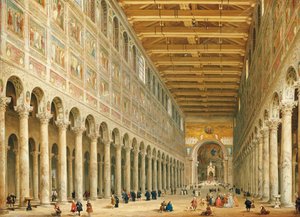 Interior de San Paolo Fuori le Mura, mirando hacia el altar de Giovanni Paolo Pannini