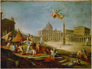Plaza de San Pedro con la alegoría del triunfo del Papado ... de Giovanni Paolo Pannini or Panini