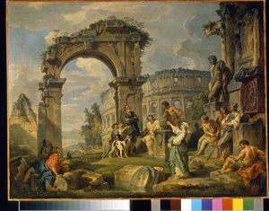 La Sibila de Cumas (Italia) profetiza el nacimiento de Cristo. (La Sibila de Cumas profetizó el nacimiento de Cristo). Pintura de Giovanni paolo panini (o Pannini) (1691-1765), óleo sobre lienzo de Giovanni Paolo Pannini