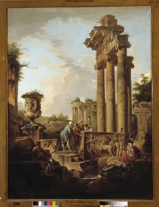 Paisaje de ruinas romanas con restos de un templo de Saturno o 