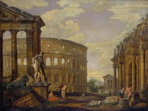 Paisaje con Hércules y ruinas de la antigua Roma de Giovanni Paolo Pannini