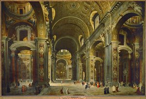 El cardenal Melchior de Polignac visitando San Pedro en Roma ... de Giovanni Paolo Pannini or Panini