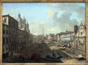Plaza Navona en Roma con la fuente de Neptuno en primer plano, Óleo sobre lienzo de Giovanni Paolo Pannini (Panini) (1691-1765). Fotografía, KIM Youngtae, Nantes, Musee des Beaux Art de Nantes. de Giovanni Paolo Pannini