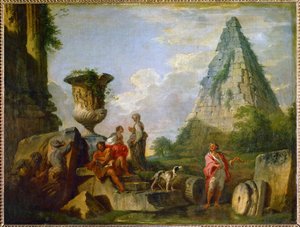 Antiguas ruinas con la pirámide de Cayo Cestio ... de Giovanni Paolo Pannini or Panini