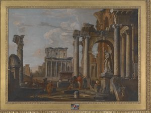 Ruinas con el templo de Antonino y Faustina (óleo sobre lienzo) de Giovanni Paolo Pannini