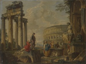 El Coliseo entre ruinas romanas, c.1730