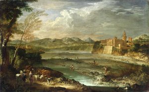 El valle de Trebbia con el castillo de Rivalta, c. 1720 de Giovanni Paolo Pannini