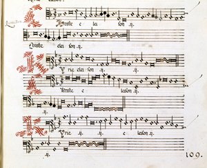 Kyrie manuscrito de las "Misas de Mantua" por Giovanni Pierluigi da Palestrina (1525-1594), compositor italiano de Giovanni Pierluigi da (after) Palestrina