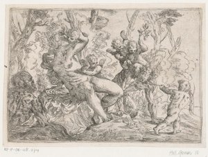 Un sátiro capturado por putti y Venus de Giovanni Pietro Possenti