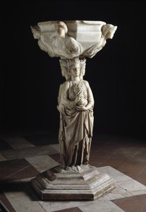 Benditera en el pilar decorado con las tres virtudes teologales y la cuba decorada con los bustos de las cuatro virtudes cardinales, siglo XIII (escultura) de Giovanni Pisano