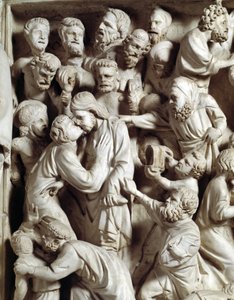Detalle de los relieves de la Cátedra realizada por Giovanni Pisano (1248-1314): el beso de Judas (detalle) de Giovanni Pisano