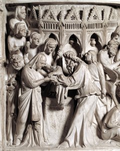 Detalle de los relieves de la silla realizada por Giovanni Pisano: la presentación de Jesús en el templo (detalle) de Giovanni Pisano