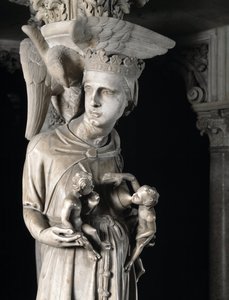 Detalle de los grupos esculpidos que sostienen la Cátedra realizada por Giovanni Pisano (1248-1314): la Iglesia alimentando a sus hijos (detalle) de Giovanni Pisano