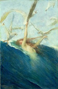 Una sirena acosada por gaviotas